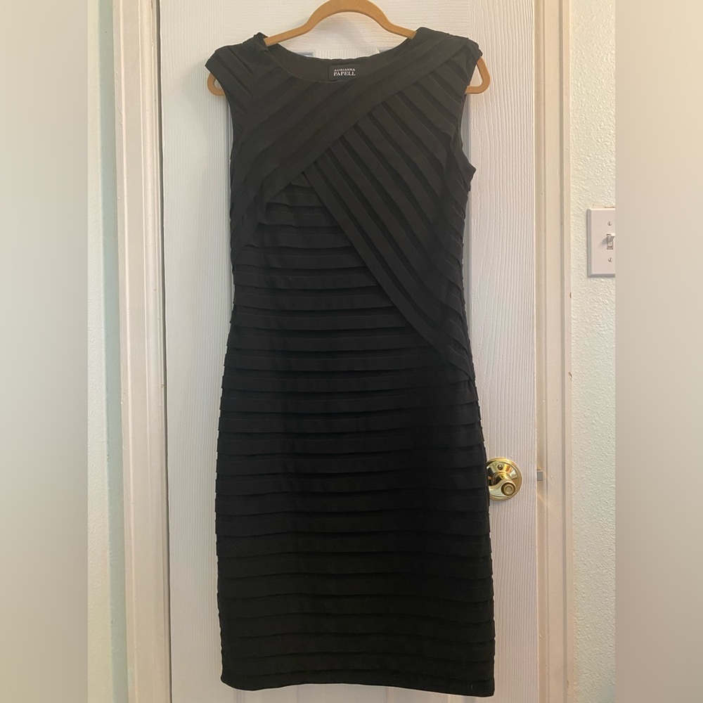 Adrianna Papell black pleated dress. Size 8. Knee length